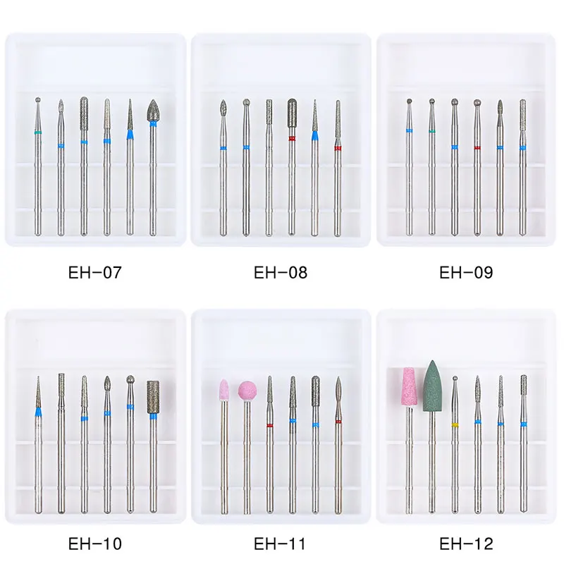 6pcs Ceramic Diamond Nail Drill Set Milling Cutter for Manicure Rotary Burr Clean Bits Electric Machine Polishing Accessory Kits - купить по