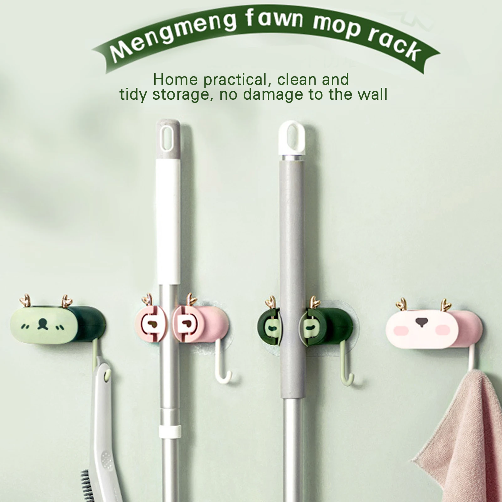 

Cartoon Mop Holder Self-adhesive Wall Mount Punch-free Mop Storage Hook for Home Bathroom Kitchen Hanging Storage Rack for Home