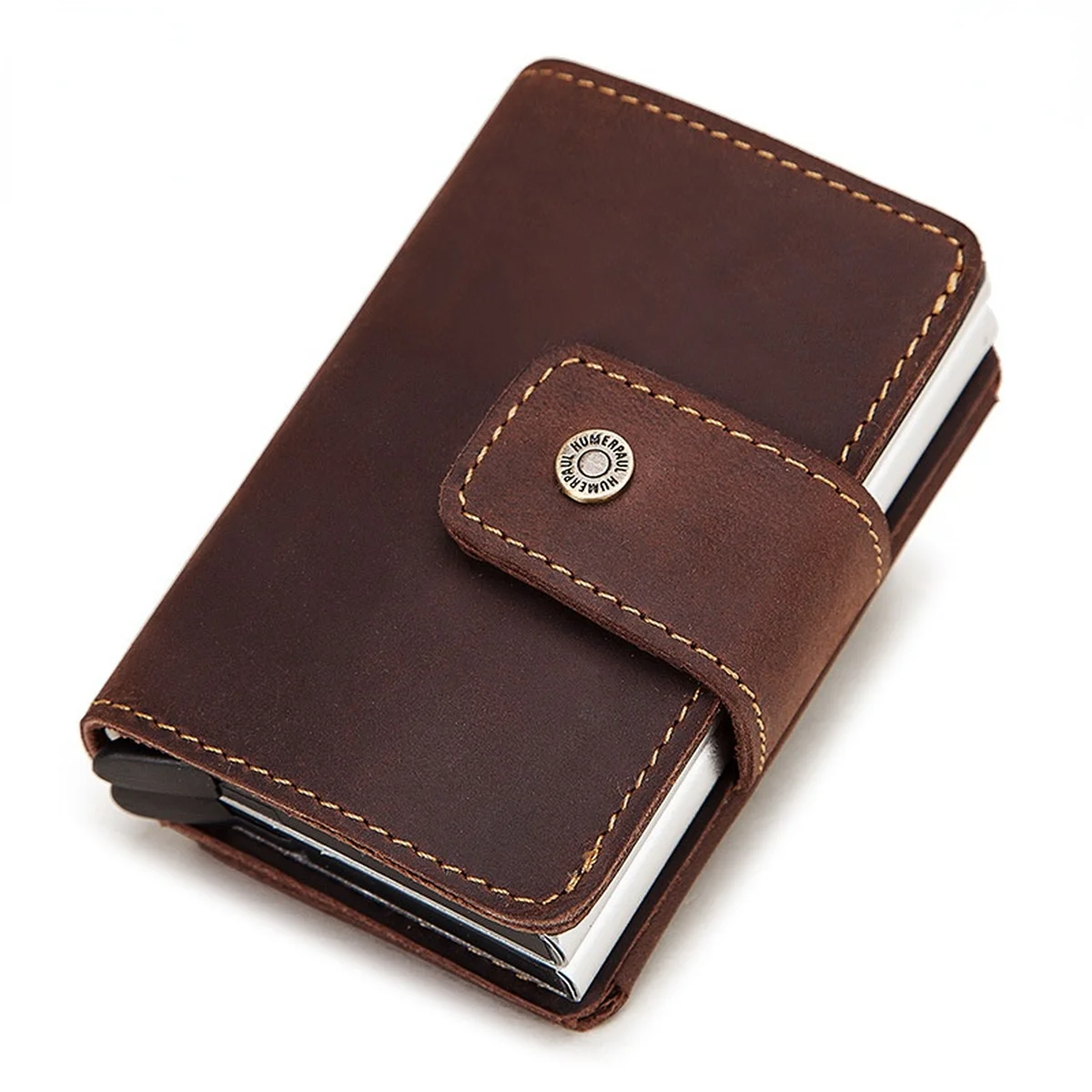Explosion Automatic Card Holder RFID Metal  Cassette Multi-Functional Aluminum Leather Wallet