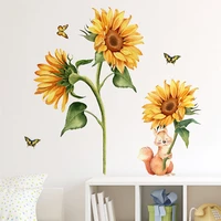 sunflowers wall stickers 1 set wall sticker2pcs 3060cm2pcs autohesion fresh green plant sunflower butterfly