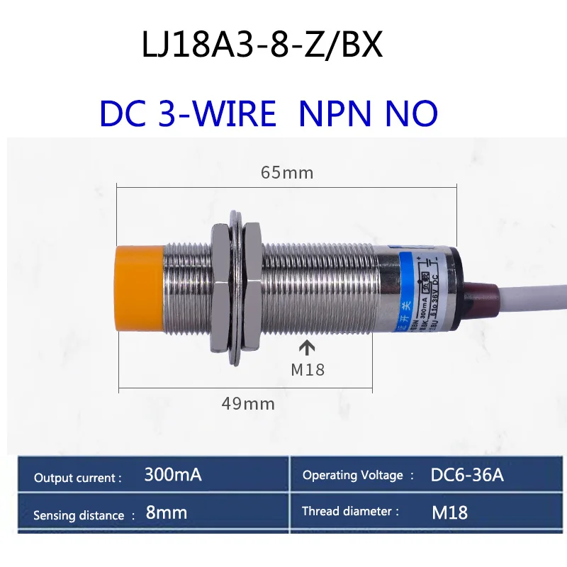 

M18 Inductive Proximity Switch LJ18A3-8-Z/BX/AX/AY/BX/DX/DZ/EX/EZ Metal Sensor 8mm PNP NPN NC NO