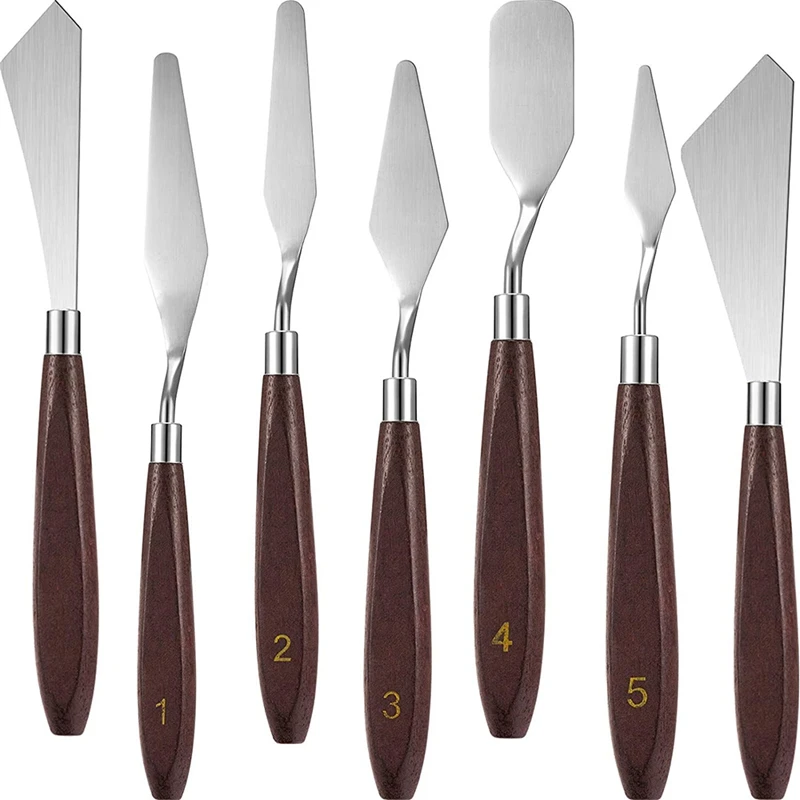 

Набор ножей для рисования из 7 предметов, лопатка, палитра ножей для рисования, скребок для смешивания, аксессуары с деревянной ручкой