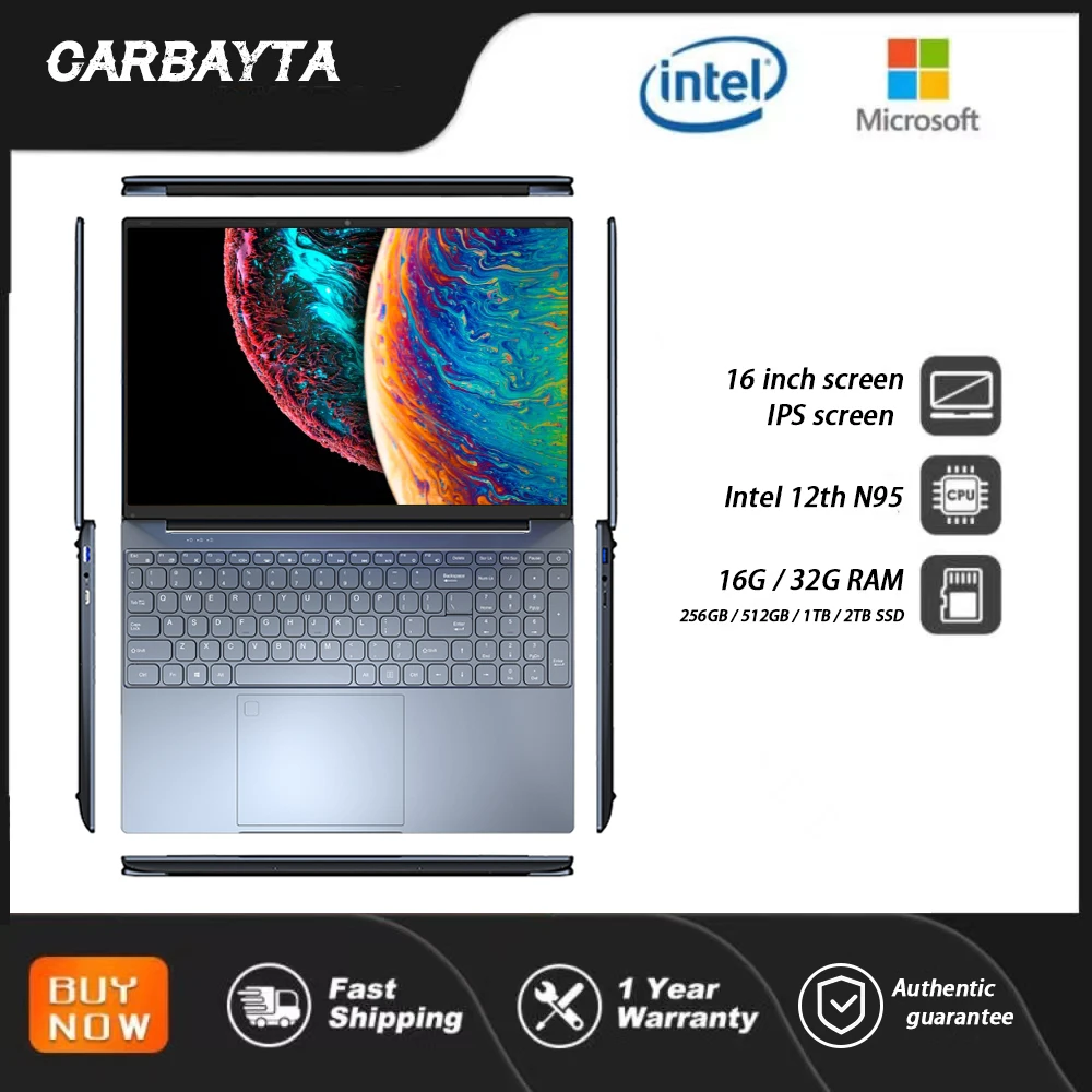 Ноутбук CARBAYTA Max, 32 ГБ ОЗУ, 16 дюймов, IPS Ultra HD, процессор Intel N95 12-го поколения, 3,4 ГГц SSD, Windows 10 11 Pro, ультрабук Ноутбук CARBAYTA Max, 32 ГБ ОЗУ, 16 дюймов, IPS Ultra HD, процессор Intel N95 12-го поколения, 3,4 ГГц SSD, Windows 10 11 Pro, ультрабук