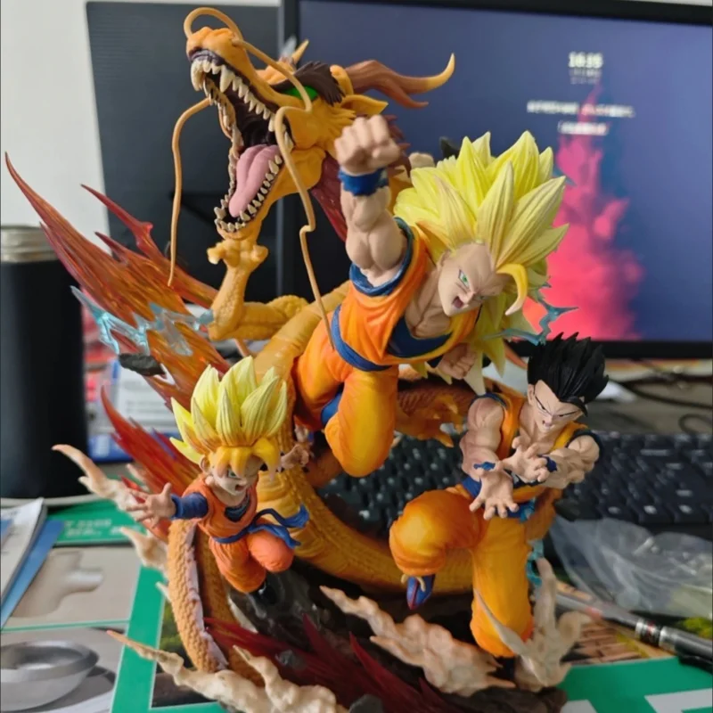28 СМ Аниме Dragon Ball Shenron Father And Son Three People Модель игрушки ПВХ Сон Гоку Гохан Готен