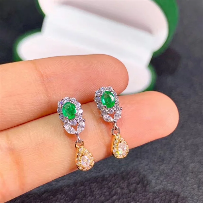 Серьги из серебра 925 пробы с натуральным Изумрудом и сапфиром