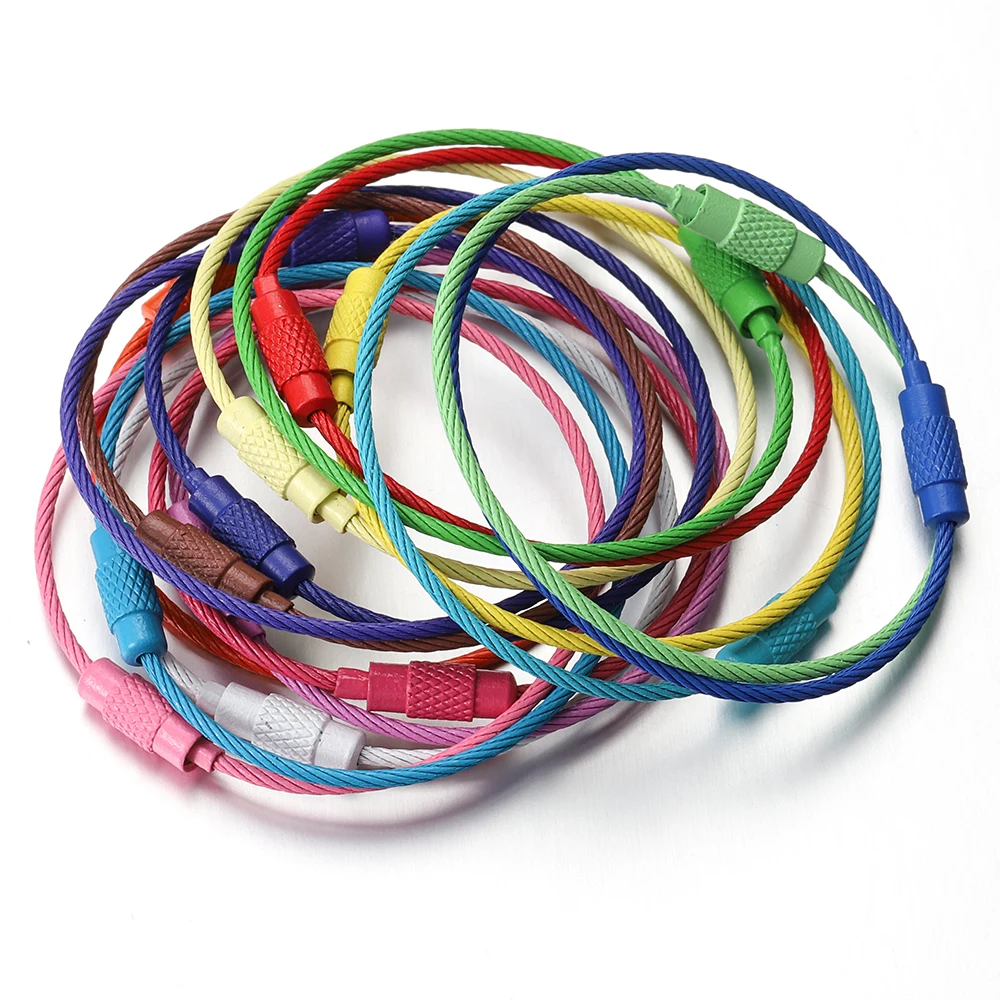 

10/20pcs Stainless Steel Wire Keychain Ring 15cm Length Keychain Tag Rope Keyring Cable Loop Screw Lock Gadget Ring Tool