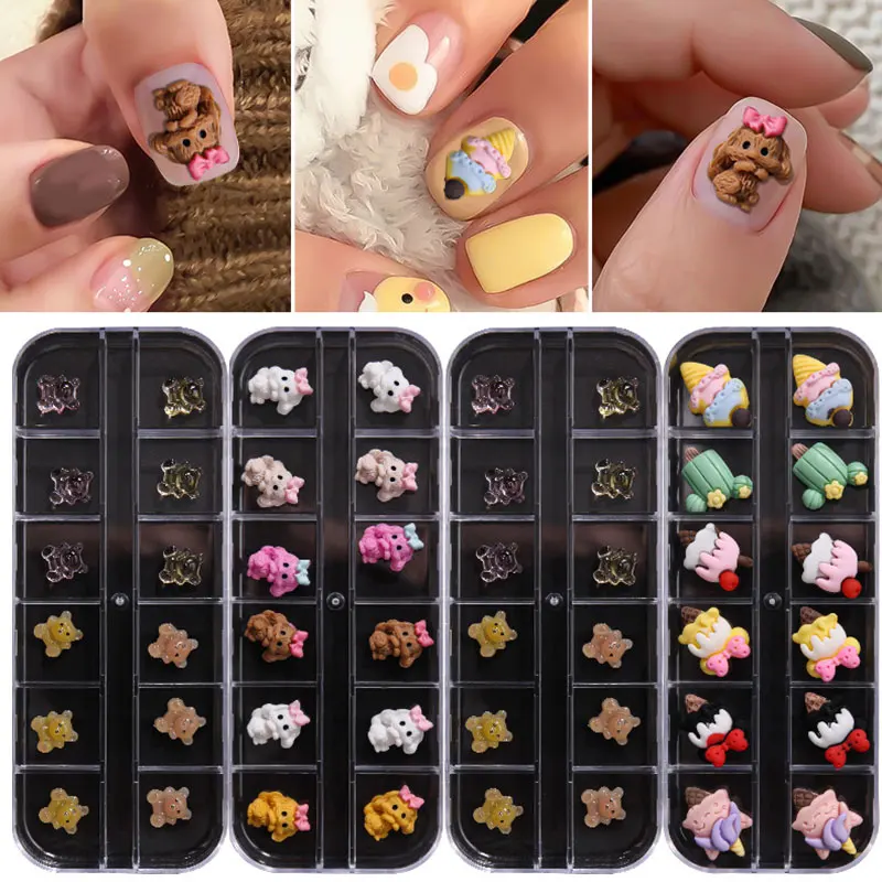 12 шт./корт. 3D украшение для ногтей полимерный мультяшный медведь Мороженое Дизайн маникюра Красота ногтей DIY искусство