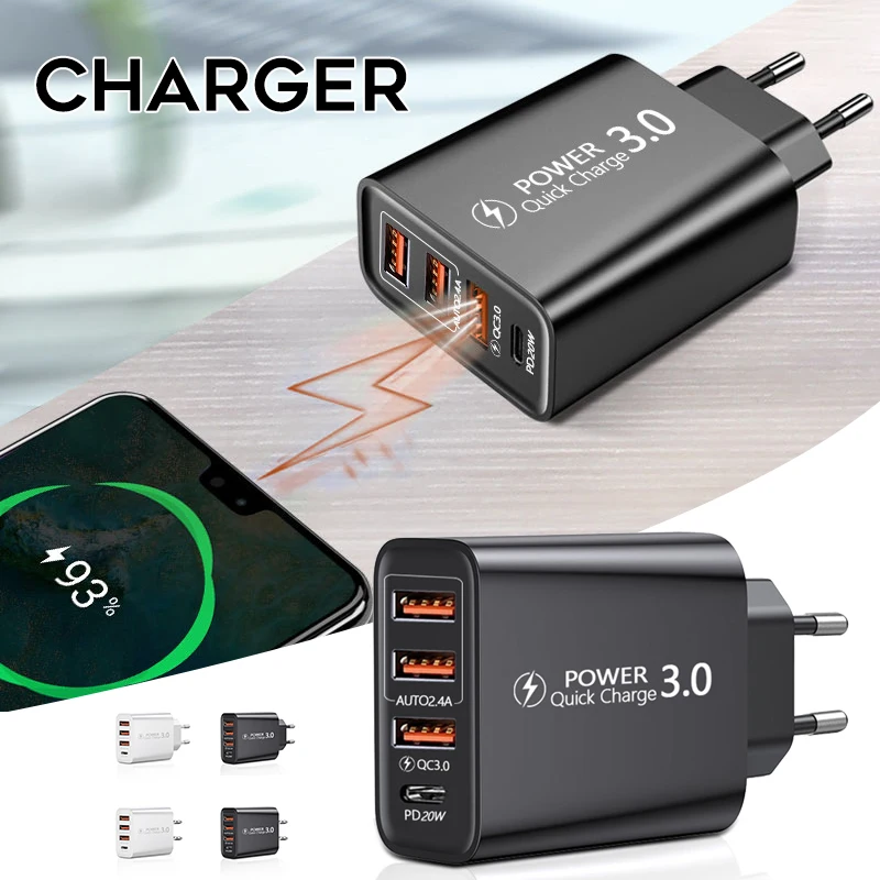 

20W Portable Mobile Phone Charger 3-Port USB Charging Head Quick Charge Multi-Port European Regulation Charging Head Adapter