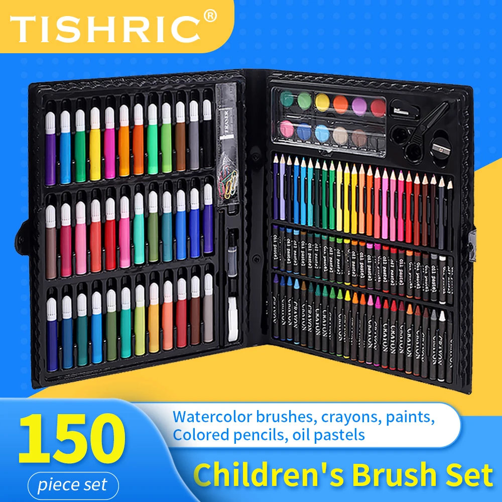 

TISHRIC 150Pcs Children Drawing Set Art Supplies Painting Tools Watercolor Pen Oil Pastel Colored Pencil Crayon Stationery