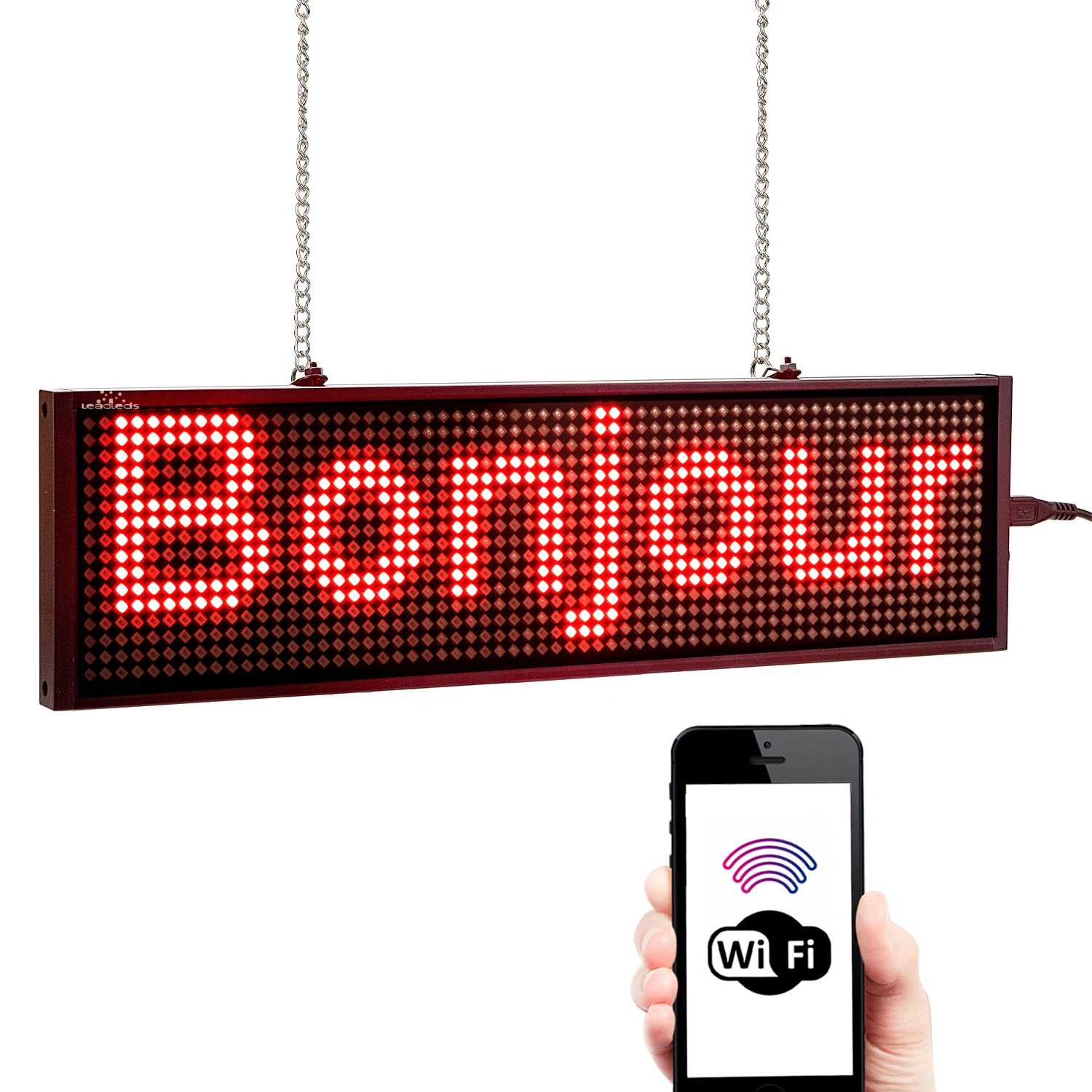 34cm Red LED Message Sign Wireless and USB Programmable Rolling Message P5 SMD Indoor Led Display Screen for Business Bar Store