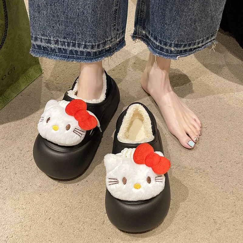 Sanrio Hello Kitty осенне-зимние плюшевые теплые хлопковые тапочки с сумкой женские
