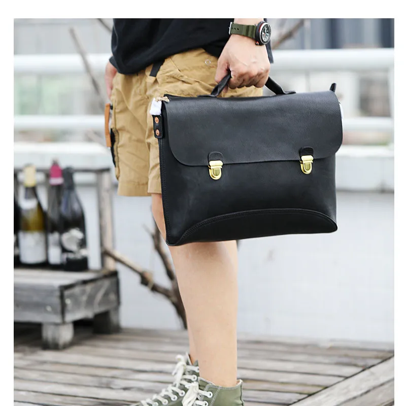 Vintage Fashion Luxury Designer Natural genuine Leather Men briefcase Outdoor real cowhide Lawyer Office notebook computer bag