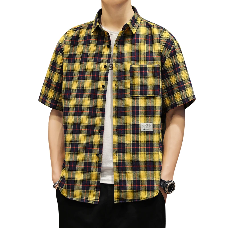 

2022 Men Fashion Shirts Plaid Summer Shirts Short Sleeves Casual Camisa Masculina Ropa Hombre Shirts for Men Shirts Blouses