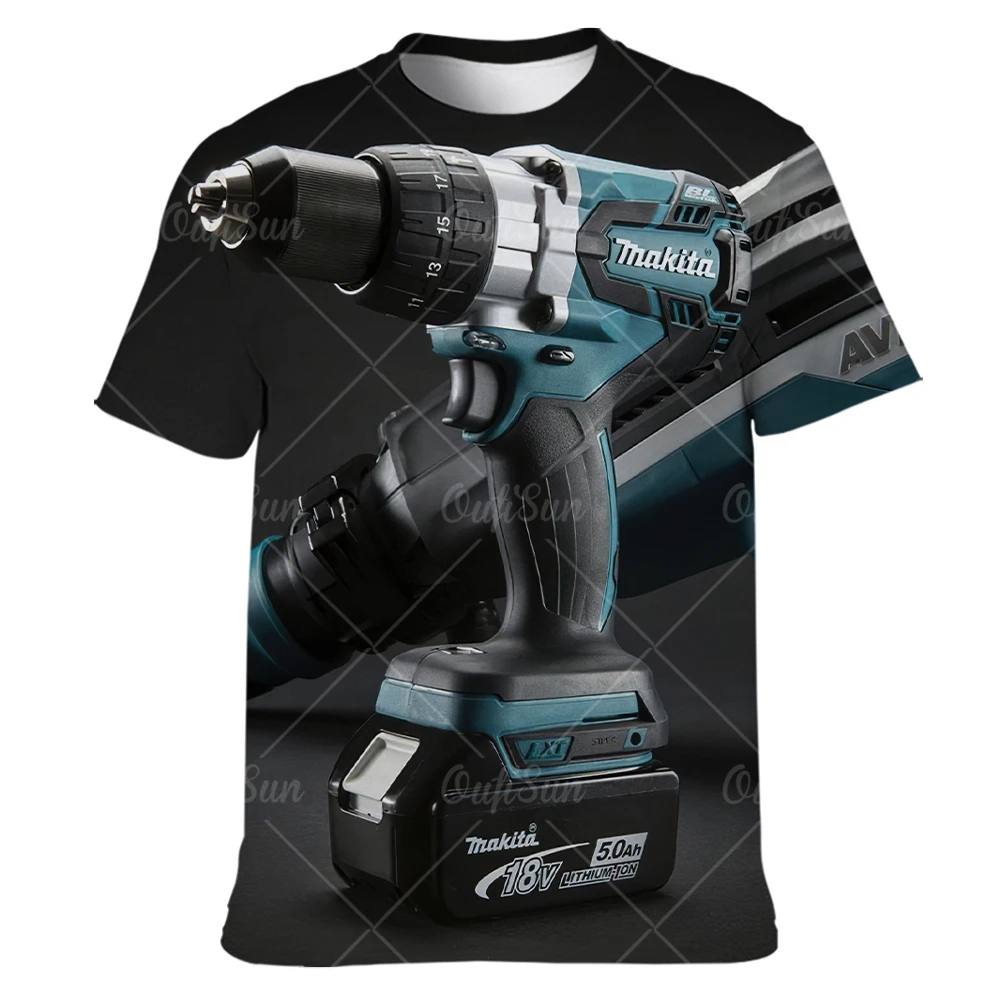 

Fashion Electric Tools 3D Printing Men's T Shirts Summer Loose O-Neck Casual Short-Sleeved Street Trend Personality Tee Tops