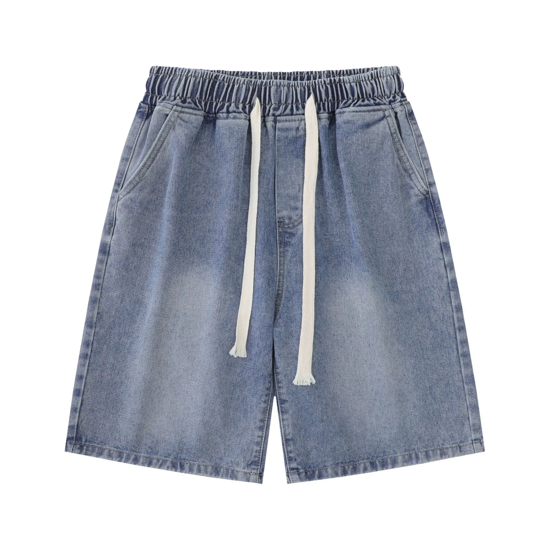 

Trendy Men's Casual Light Blue Denim Shorts Summer High-waisted Straight-leg Cropped Pants Jeans Style Fit Type Waist Type Wash