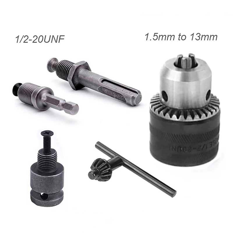 

1.5-13mm Converter 1/2"-20UNF Key Drill Chuck Thread Quick Change Adapter SDS 1/4" Hex Impact Driver Wrench Bit Connecting Rod