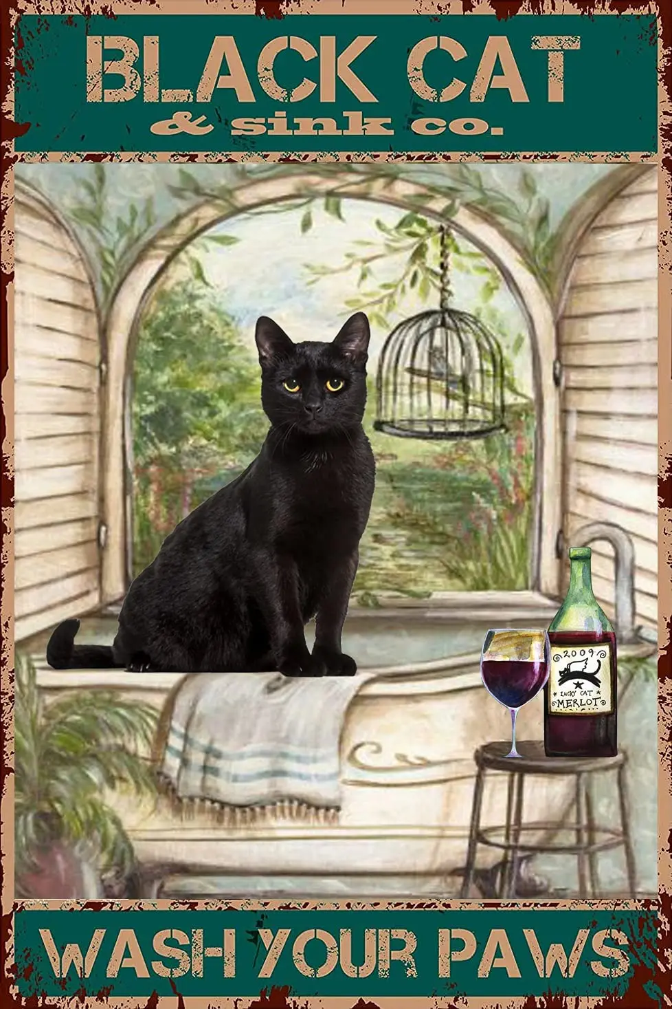 

Вывеска в виде черной кошки Вымойте лапы для украшения стен в барах, ресторанах, кафе, пабах 12X8 дюймов
