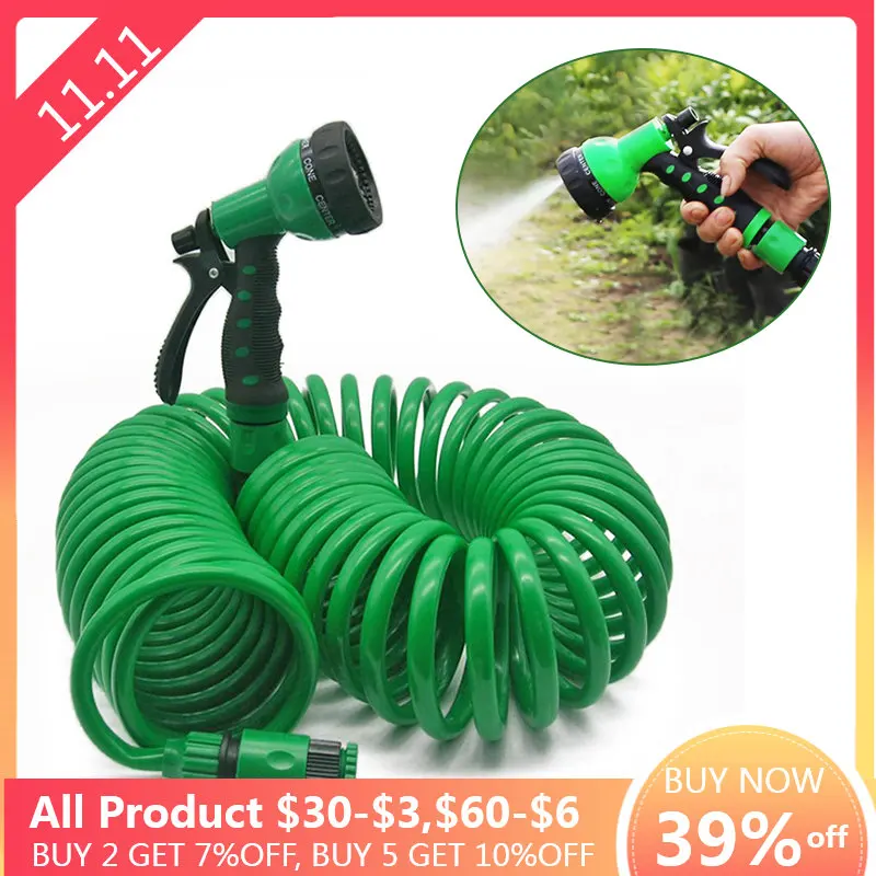 

7.5/15/30M Retractable Coil Water Sprayer Gun Kit with Water Pipe Garden Irrigation Hose Car Cleaning EVA Spring Pipe Water Gun