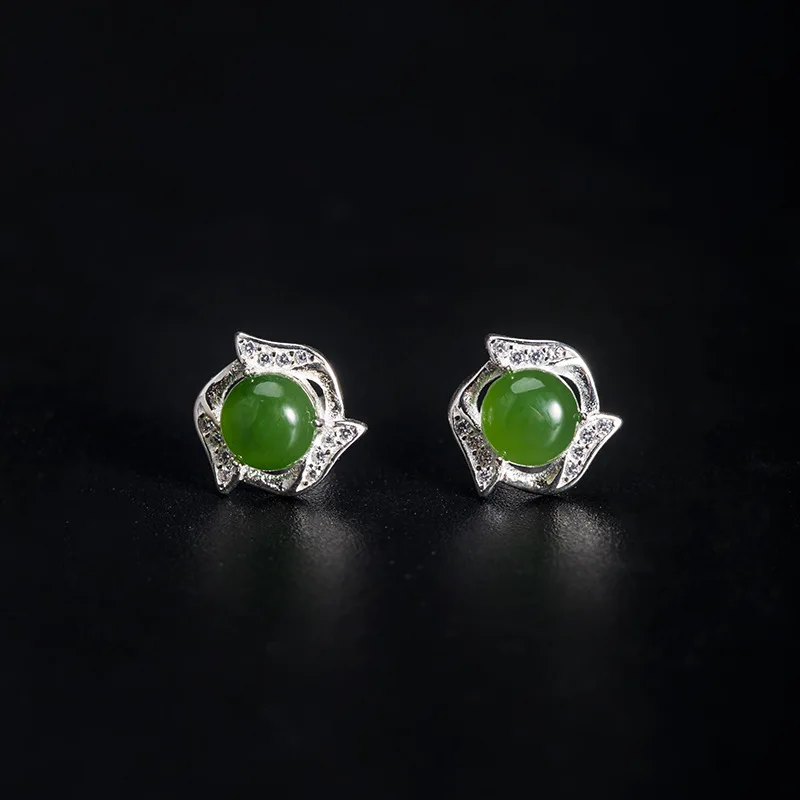 

S925 Sterling Silver Personality fashion micro-encrusted zircon jasper earrings female creative flower earrings gift
