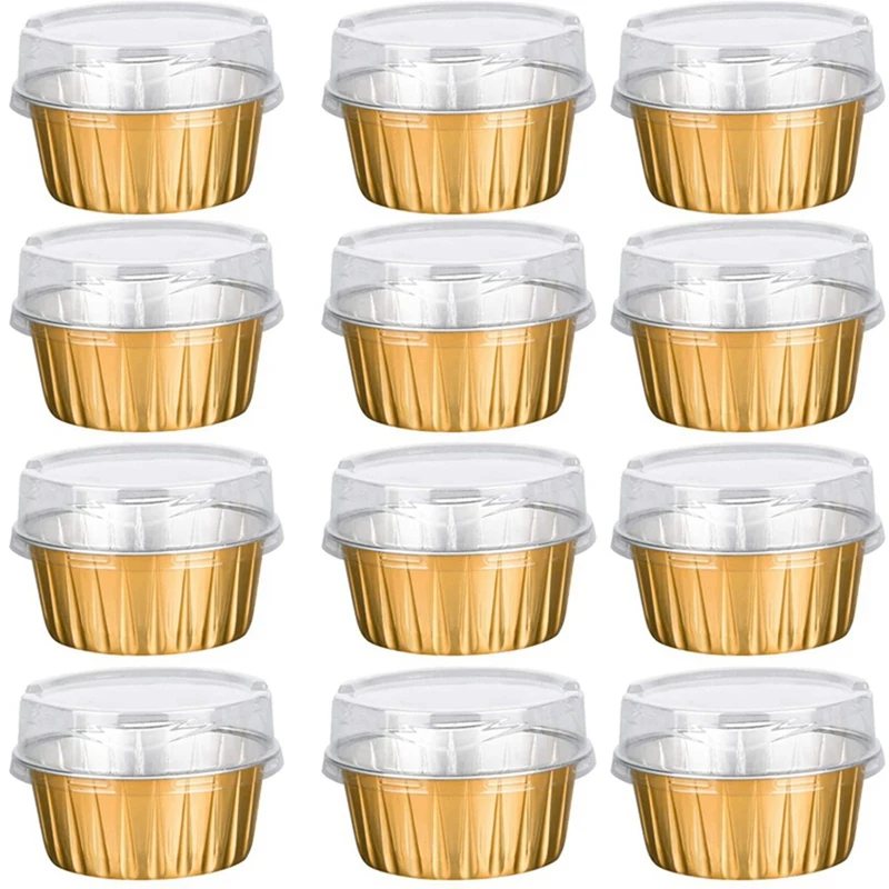 

Dessert Cups With Lids, 100 Pack Gold Aluminum Foil Baking Cups Holders