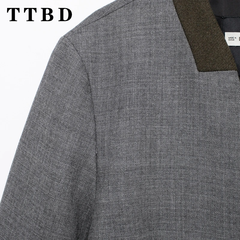 TTBD женский 2024 новый осенний винтажный однобортный пиджак с v-образным воротником