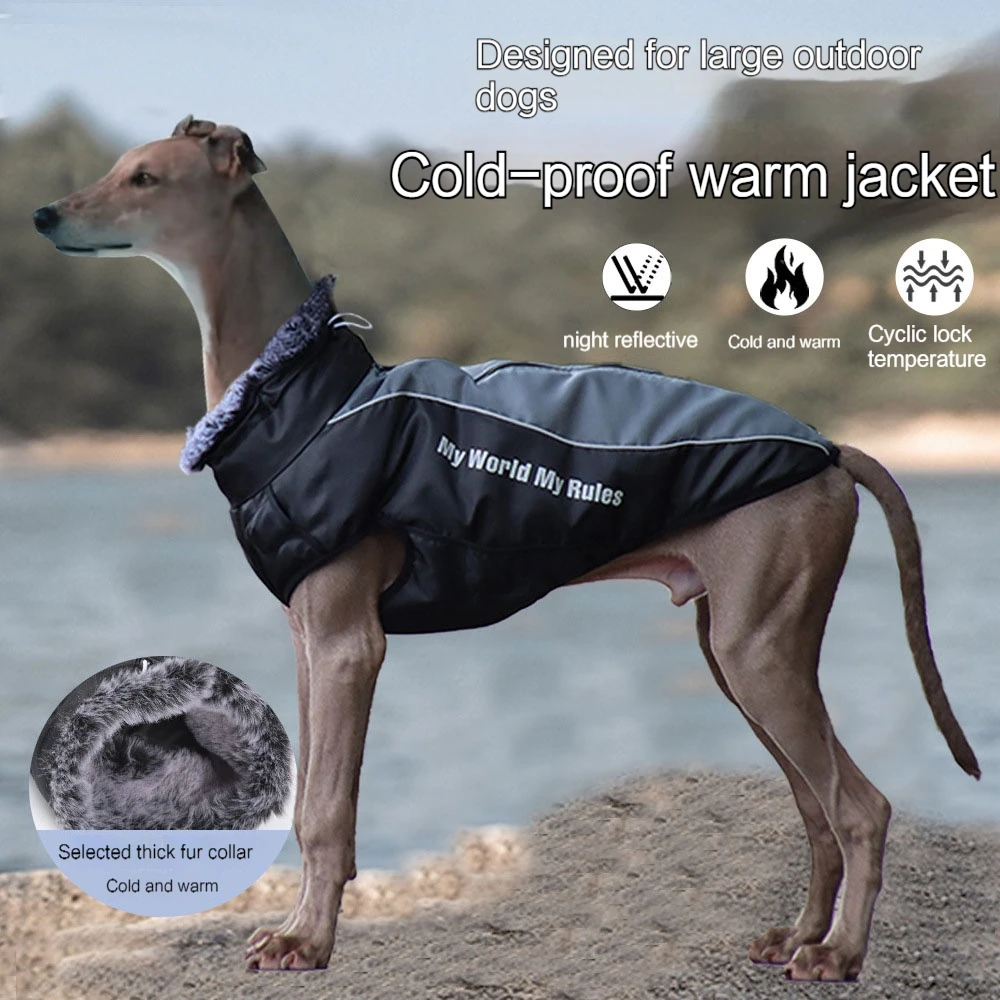 

Autumn and Winter Pet Clothing Warm Reflective Big Dog Sprint Coat Thickened Dog Cotton Coat Pet Clothing Grey Dog Clothing