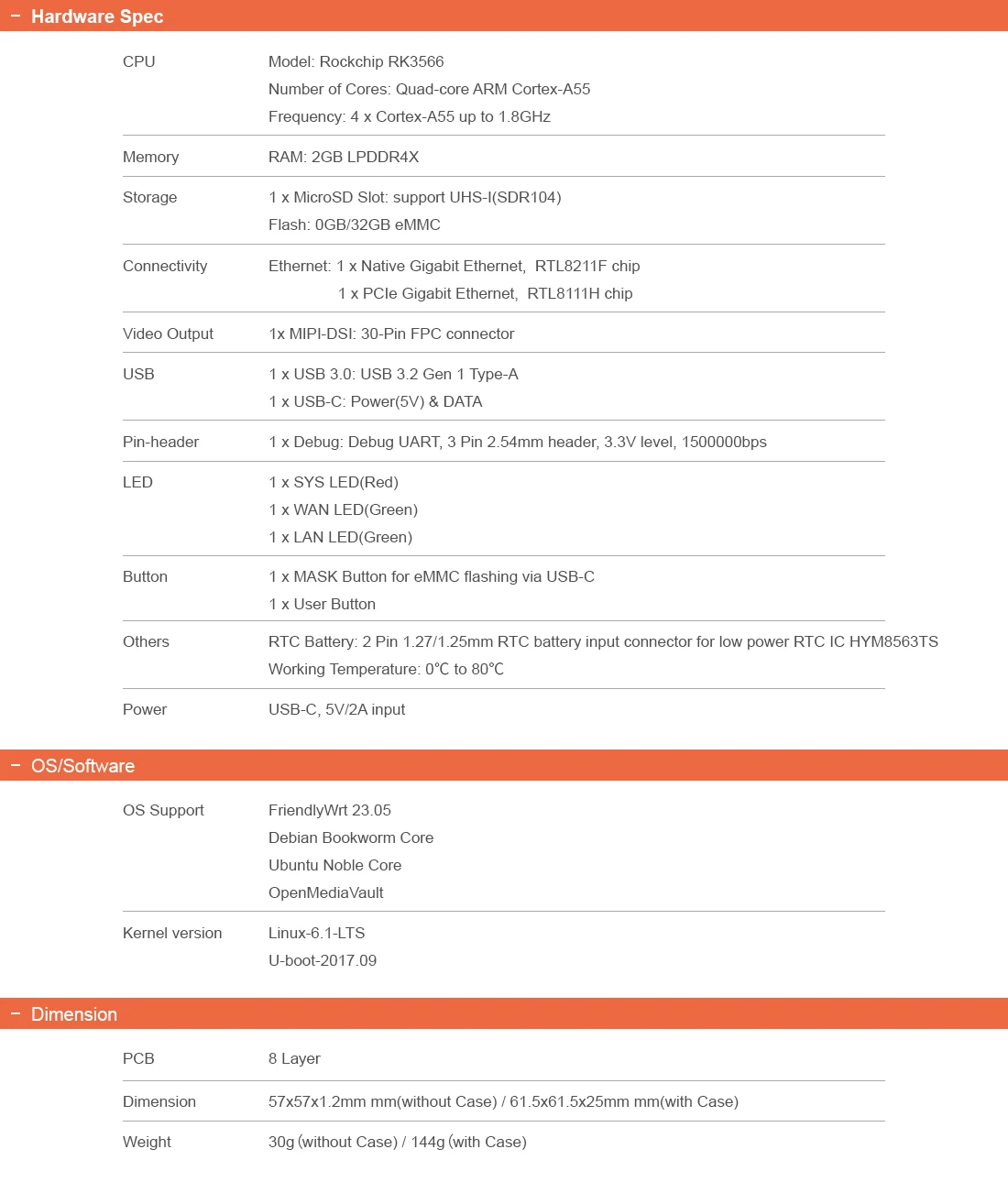 Плата разработки OpenPi Nano R3S 2 ГБ оперативной памяти DDR Rockship RK3566 USB3.0 Quad Cortex-A55 Duoble GMB LAN