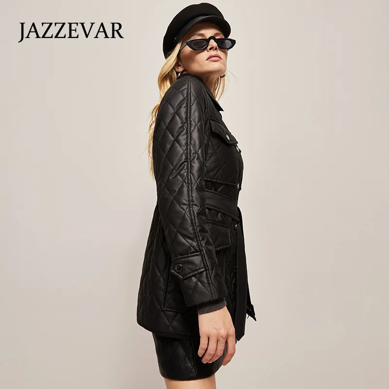 JAZZEVAR Winter 2022 New Casual Waist Reduction Lattice Slimming Coat Classic Long Fashion Thick Cotton Jacket