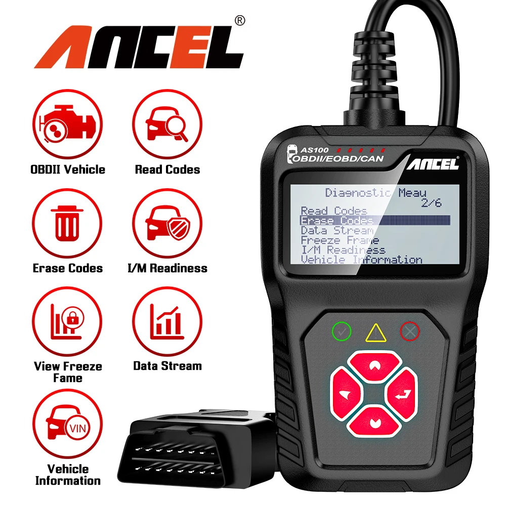 Автомобильный считыватель кодов ANCEL AS100 OBD2, универсальный сканер OBD2 для диагностики неисправностей двигателя, PK ELM327