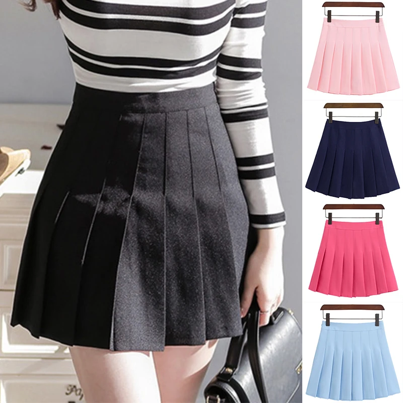 

Girls Women High Waisted Plain Pleated Skirt Skater Tennis School Uniforms Girls Women Skirt High Waisted Plain Pleated Newly