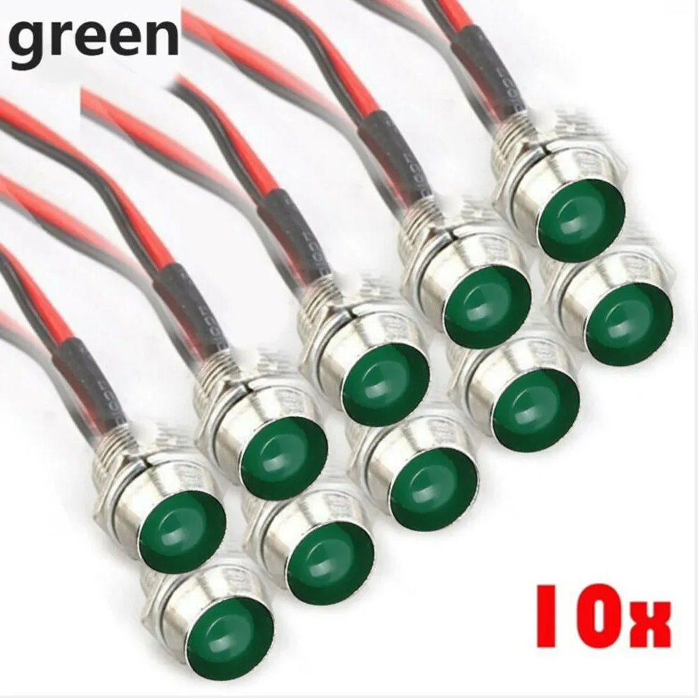 

Waterproof LED Indicator Light 10 Pcs Car Green Lamp Pilot Dash Panel Warn Light