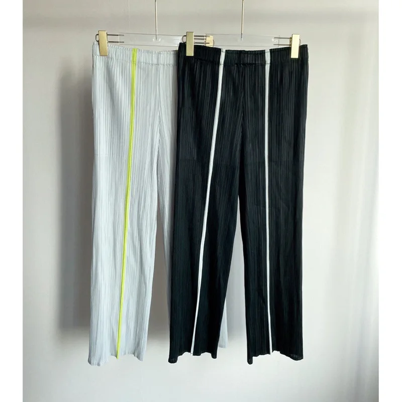 Miyake striped nine-point pants summer fashion thin slim slim casual all-match pleated pencil pants