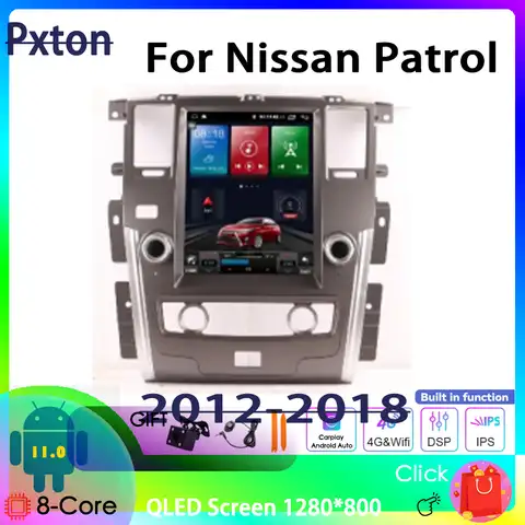 Автомобильный мультимедийный плеер с вертикальным экраном в стиле Tesla, GPS-навигацией, 4G, для Nissan патруль 2012-2018, Android 11