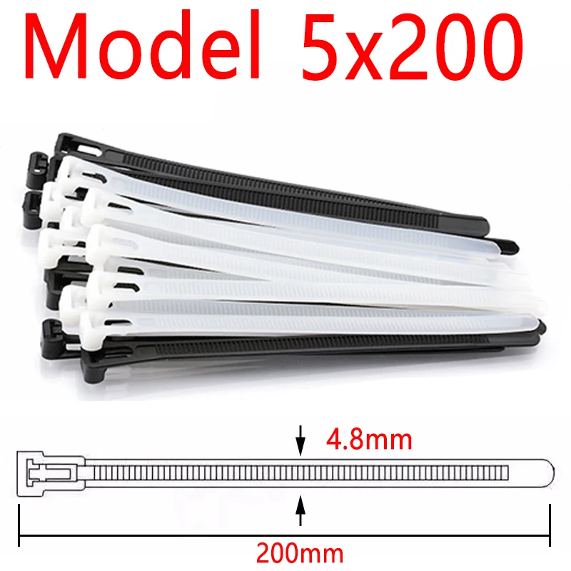 

30 шт. Съемный нейлоновый ремешок, черный 5 мм 8 мм, многоразовый самоблокирующийся ремешок, выдвижной ремешок на молнии, фиксирующийся черный ремешок 5*200 5*300