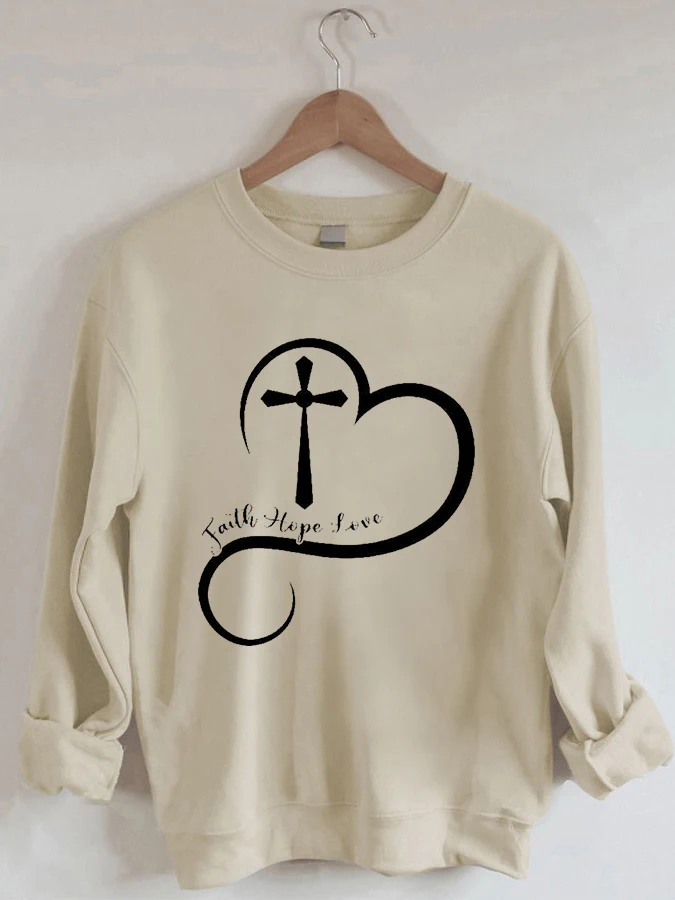 

Faith Hope Love Casual Print Crew Neck Sweatshirt