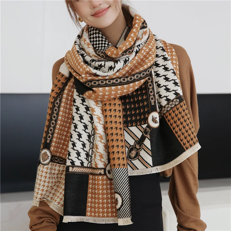 2022 Women Scarf Cashmere Print Leaf Doubel-sided Tassel Thick Warm Blanket Winter Pashmina Soft Shawl Wrap Bufanda Echarpe
