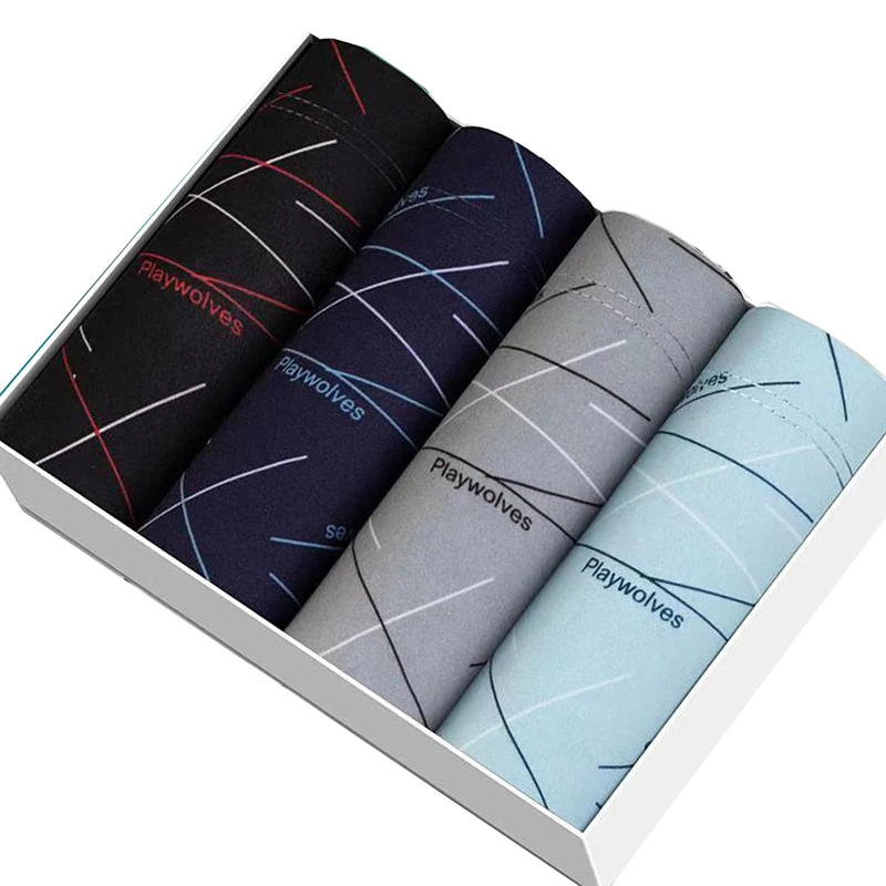 4Pcs Men's Underwear Men Panties Boxershorts Male Ropa Interior Hombre Calzoncillos Breathable Mens Milk Silk Printed Boxers