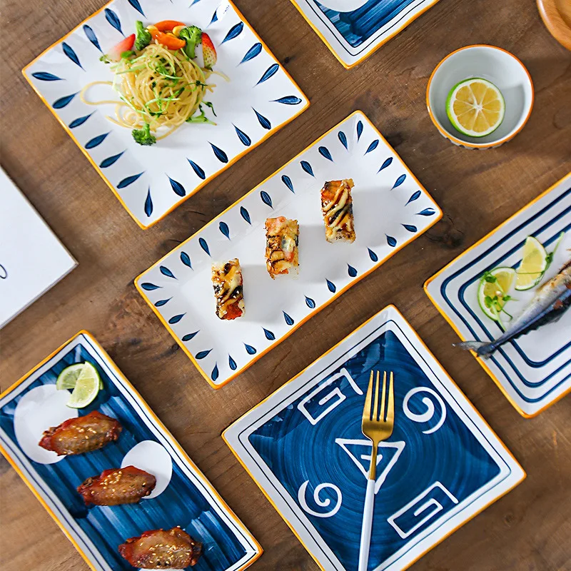 

Керамическая тарелка для суши, прямоугольная посуда в японском стиле с глазурью, 12 дюймов