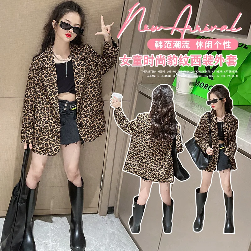 

Детский блейзер с леопардовым принтом, на Возраст 4-14 лет