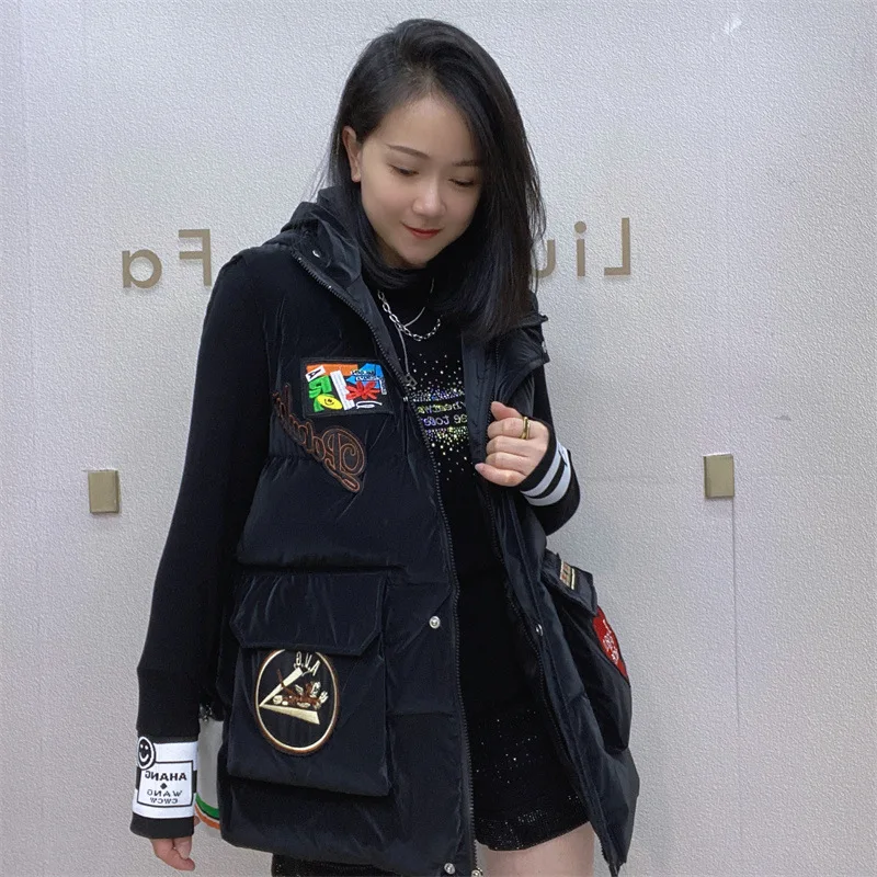 

Жилет без рукавов, женская зимняя плотная одежда, жилеты с вышивкой, повседневный свободный женский кардиган