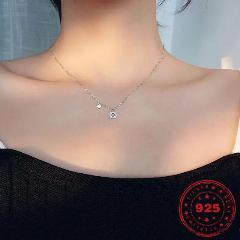

HOYON S925 Sterling Silver Necklace Four Leaf Clover Shape Pendant 18k gold plated women's trendy Clavicle Chain Neck Collares