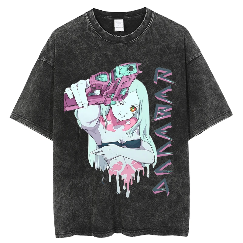 

Cyberpunk Edgerunners Hip Hop Washed T-Shirt Men Streetwear Printed T Shirt Harajuku Cotton Casual Summer Short Sleeve Tshirt