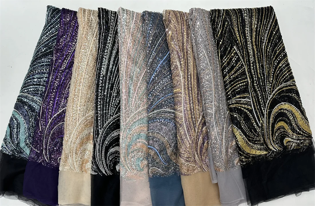 Роскошная африканская кружевная ткань с блестками и бисером 2024