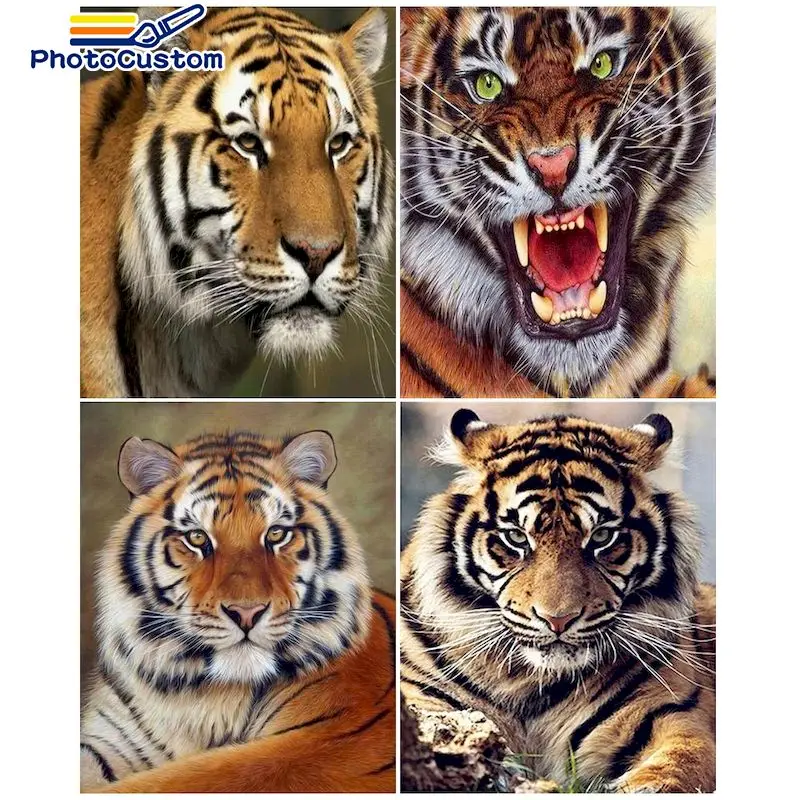 

PhotoCustom Diy Craft Diamond Painting Tiger Kits 5D Diamond Embroidery Sale Animals Pictures Of Rhinestones Home Decoration