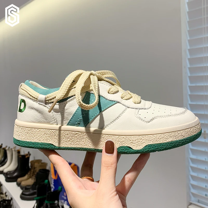 Women white shoes female spring/summer wild thick-soled sponge cake leather increased board shoes ins fashion girl sneaker shoes