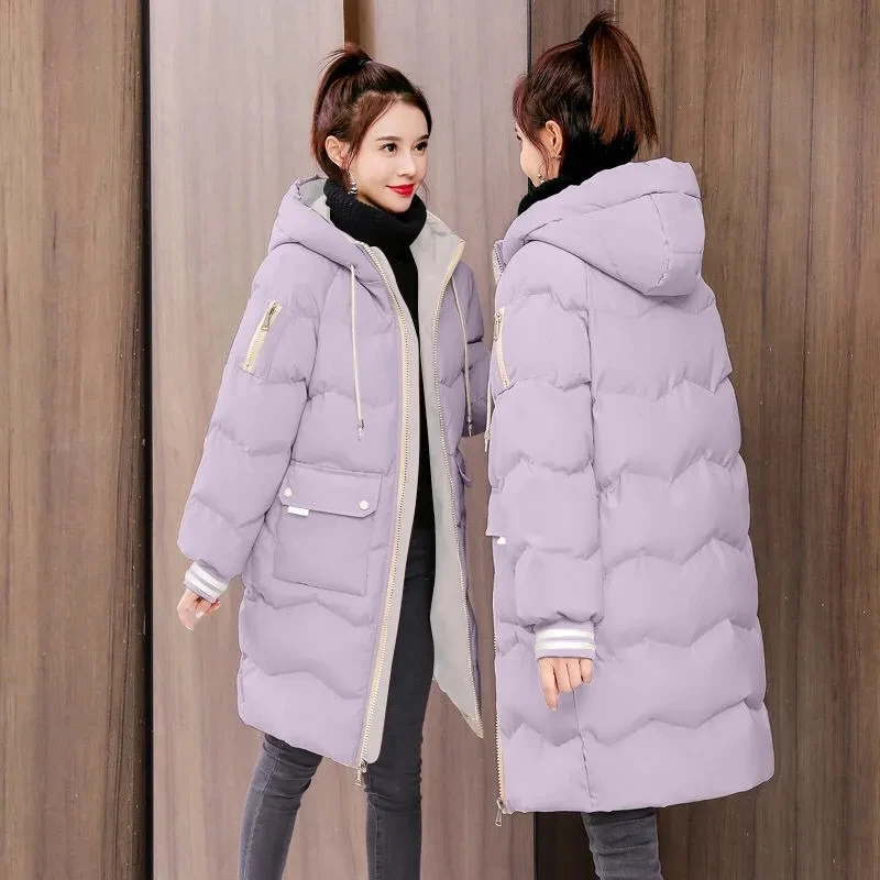 Oversized 3XL Loose Hooded Thicken Jacket Elegant Warm Cotton Padded Parkas Korean Long Sleeve Pocket Winter Coat Women Outwear