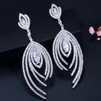 threegraces shiny cubic zirconia white gold color long dangle drop earrings for women korean fashion daily party jewelry er944