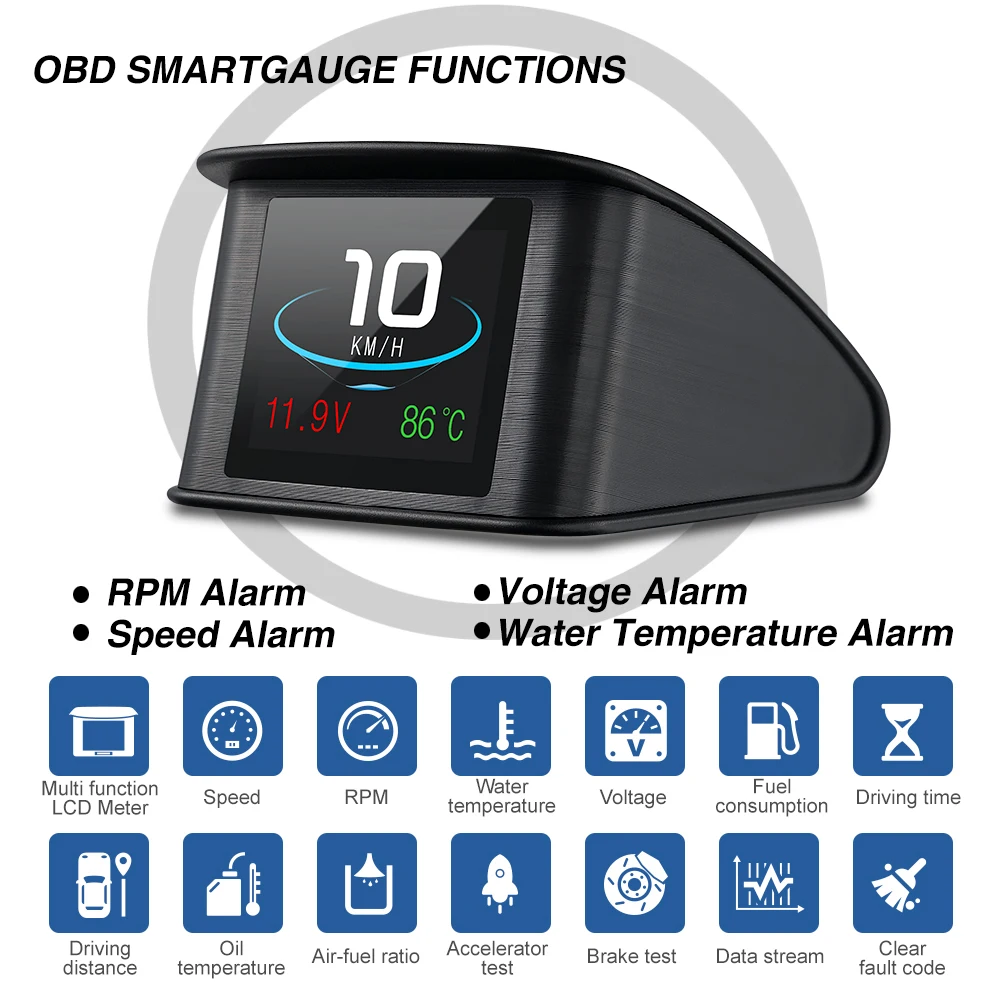 

Universal HUD P10 OBD2 Smart Digital Meter Head Up Display overspeed alarm engine fault code Car Navigator for Car Safely