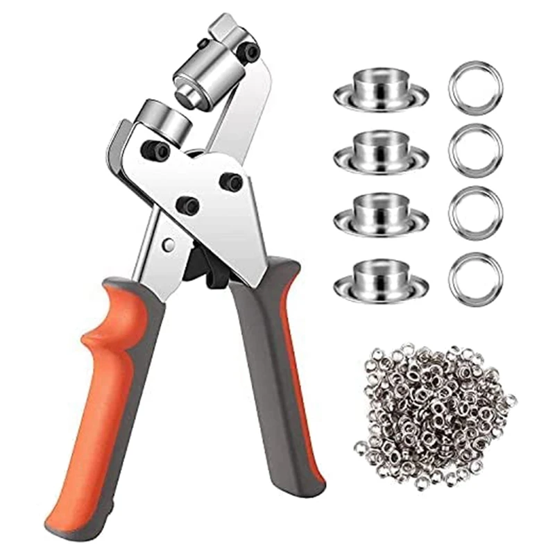 

Grommet Tool Kit Grommet Press Pliers Portable Hold Punch Manual Kits Handheld Eyelet Machine With 100Pc Grommets