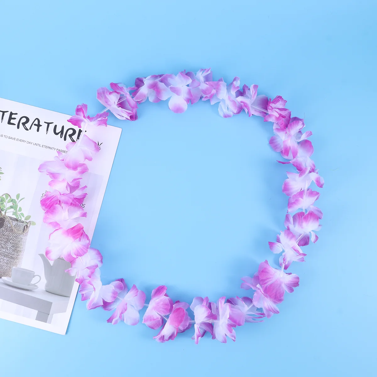 12pcs Hawaii Flower Garland Necklace for Festival Luau Beach Party (Purple + Blue Pink Green Yellow )